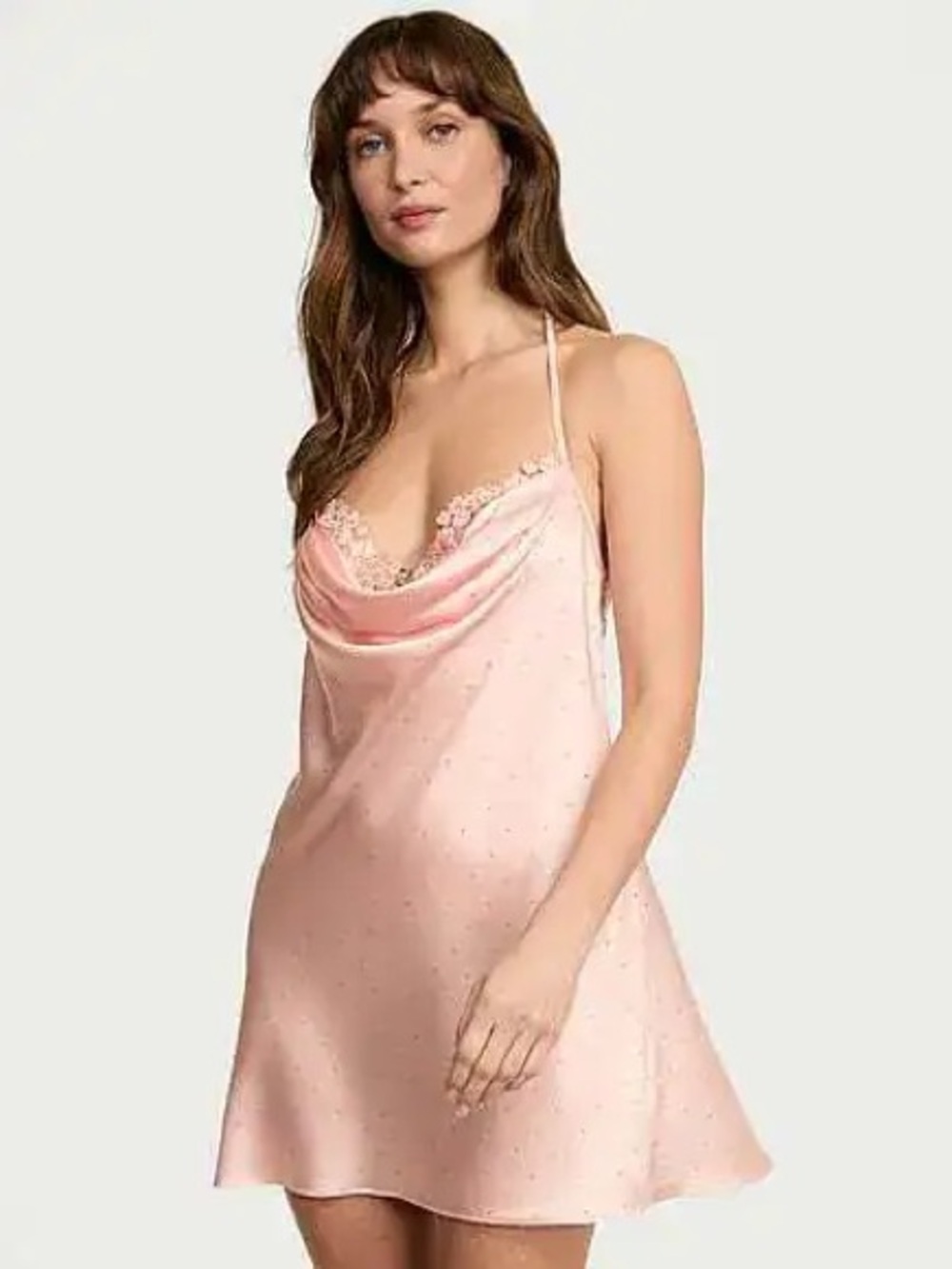 Victoria's Secret Pale Pink Lace-Trim Satin Slip